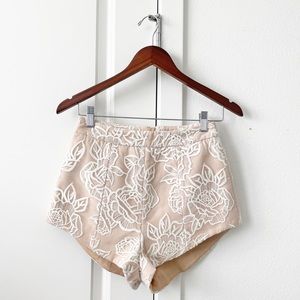 LF Cream Floral High Waist Shorts